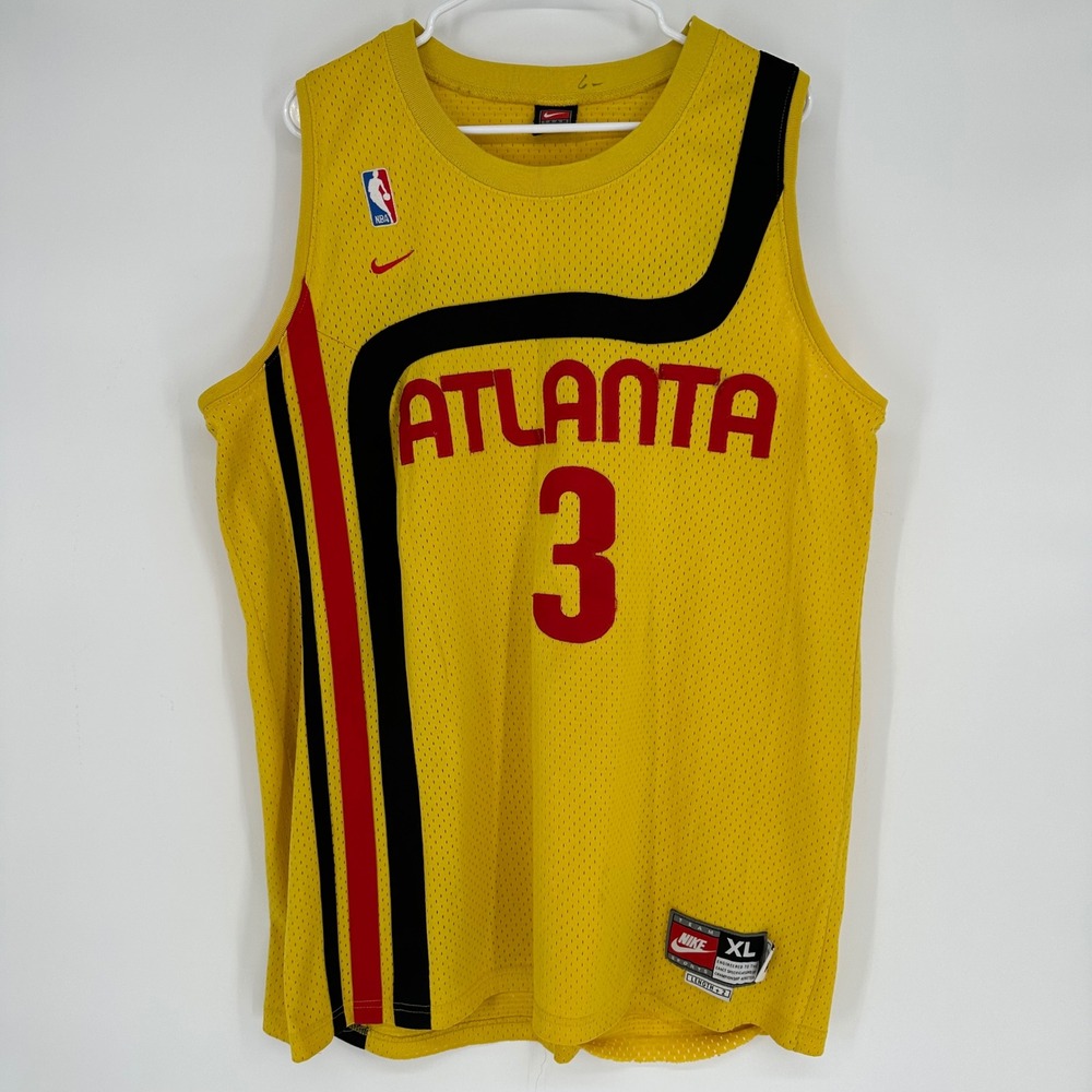 Vintage Nike Atlanta Hawks Shareef Abdur-Rahim #3 Jersey Mens XL Yellow NBA Mesh
